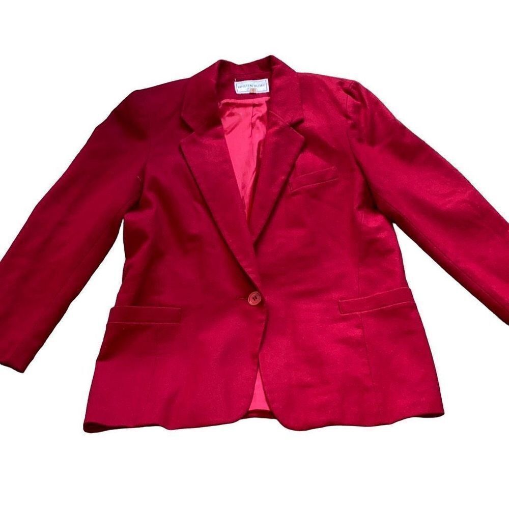VTG Kristen Blake 100% Wool Blazer Red MCM Small